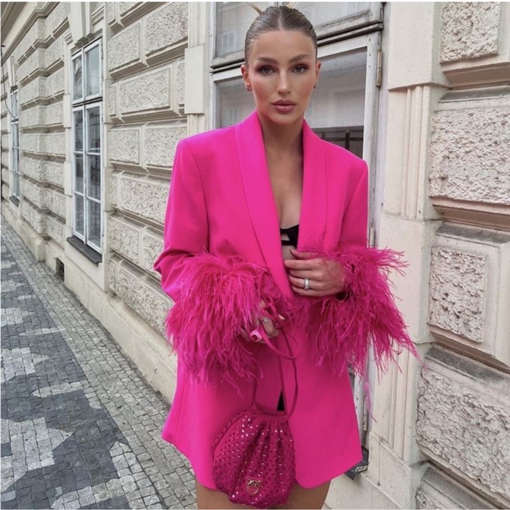 Bloggers Fav!!! NWT ZARA Straight Cut Feather Blazer - Picture 13 of 16